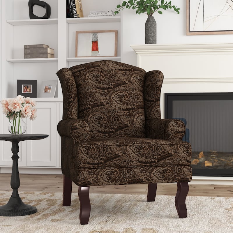Elegant Living Room Wing Back Arm Chair Upholstered Accent Chair