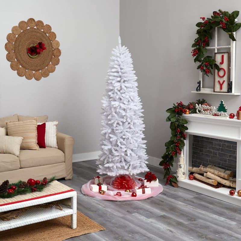 7ft. Slim White Artificial Christmas Tree with 300 Warm White LED Lights & 955 Branches - Stylish Festive X-Mas Tree