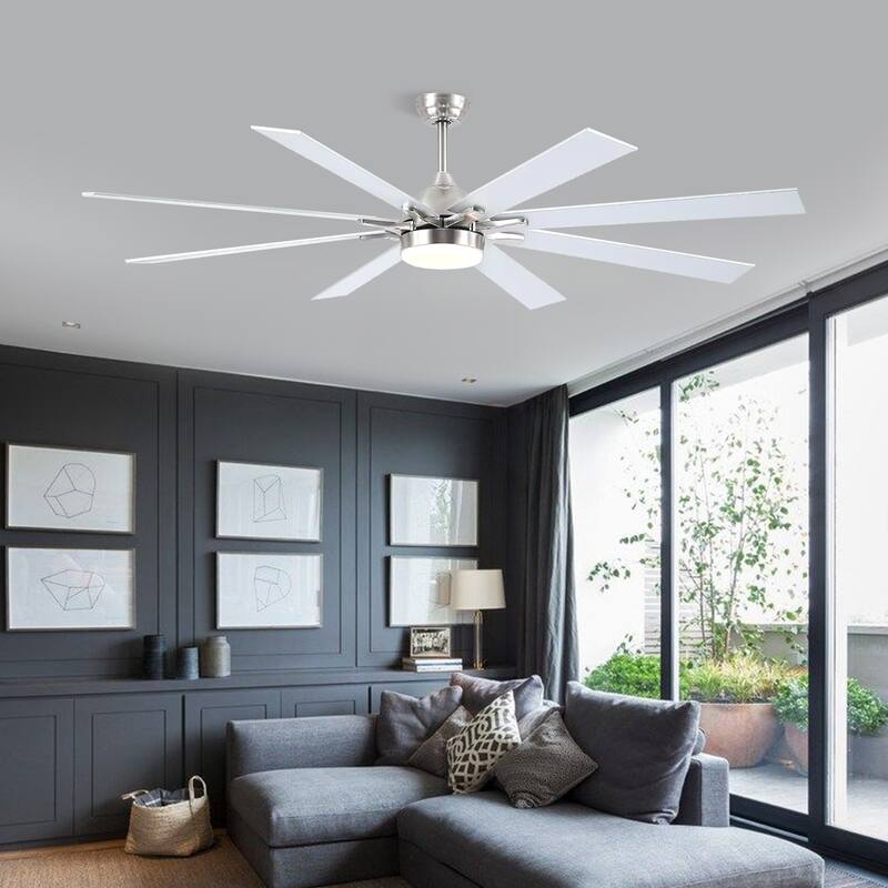 72" Ceiling Fan Light, 6-Speed, LED, APP Control, Dimmable, Timer, for Large Room,Patio,Living Room,Garage,Warehouse - Nickle
