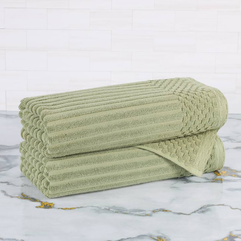 Superior Soho Ribbed Cotton Bath Towel Set of 2 - Sage Green