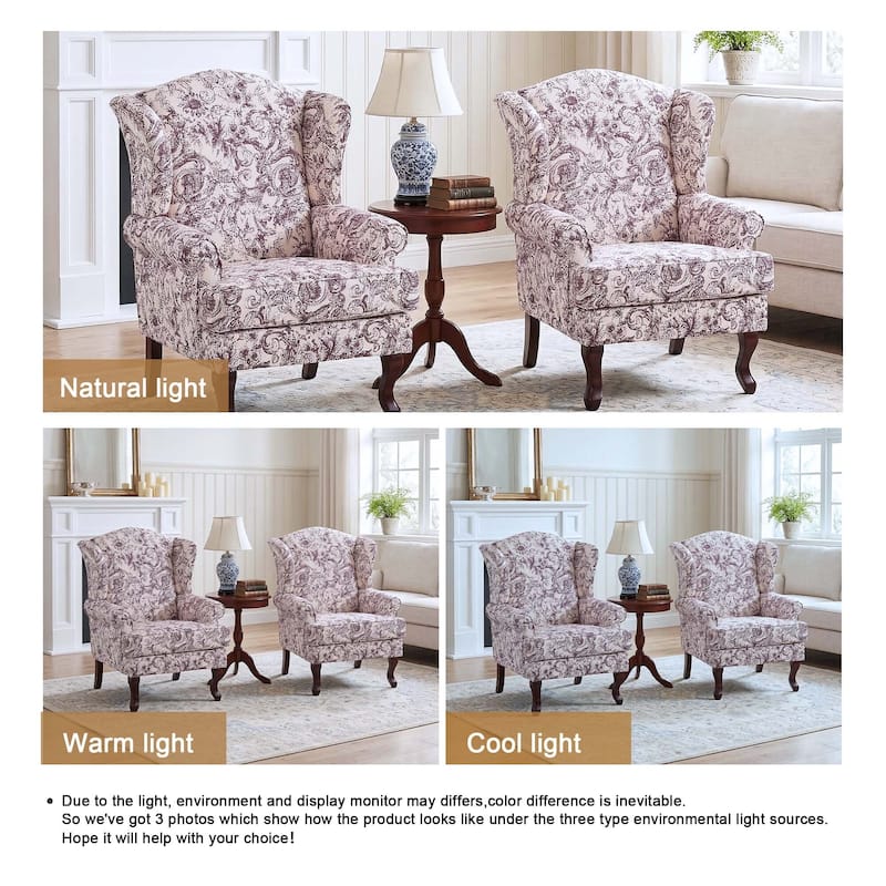 2 Set Traditional Rolled Arm Wing Back Accent Chair