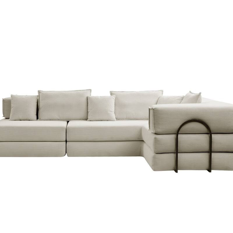 118.2" Modular L-Shaped Oversized Upholstered Sectional Sofa Set with 6 Pillows