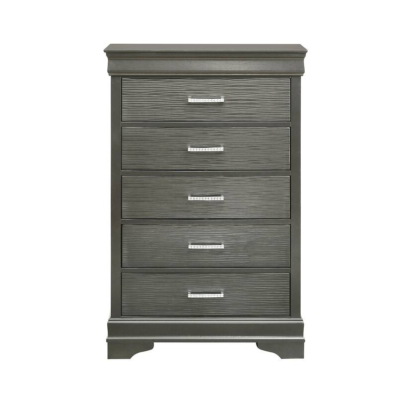 5 Drawers Wooden Chest with Bar Pull Handles in Dark Gray