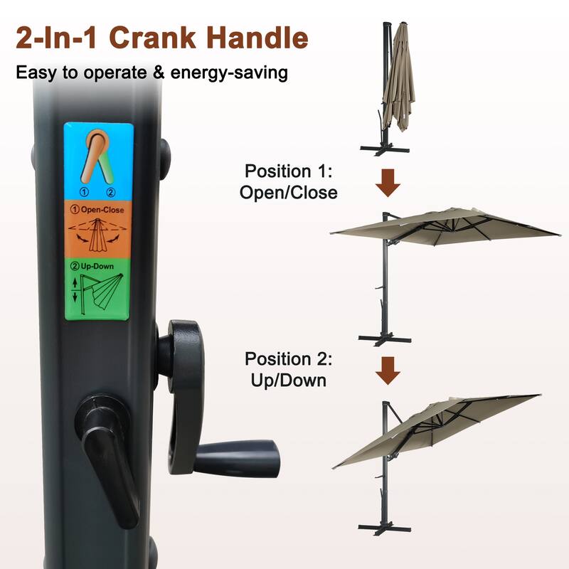 10FT Patio Square Cantilever Market Umbrella with Bluetooth Lights