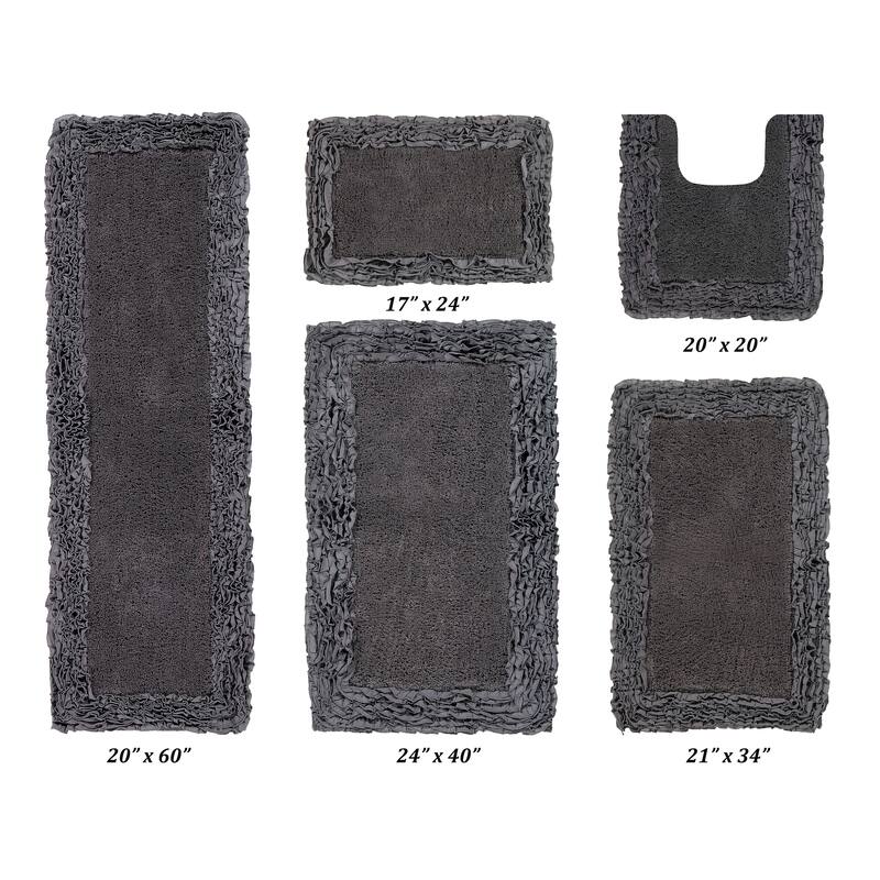 Better Trends Shaggy Border Collection Bathroom Rug -100% Cotton Tufted, Non-Skid Spray Latex Backing, Machine Washable Bath Mat - 5 PC Set 17"x24"|20"x20"|21"x34"|24"x40"|20"x60" - Gray