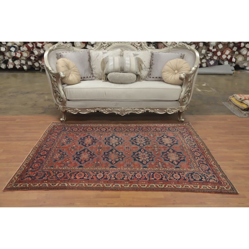 Hand Knotted Oriental 100% Wool Carpet Traditional Geometric Oranges & Rust Bakhtiari Area Rug - 6' 7'' X 5' 1''