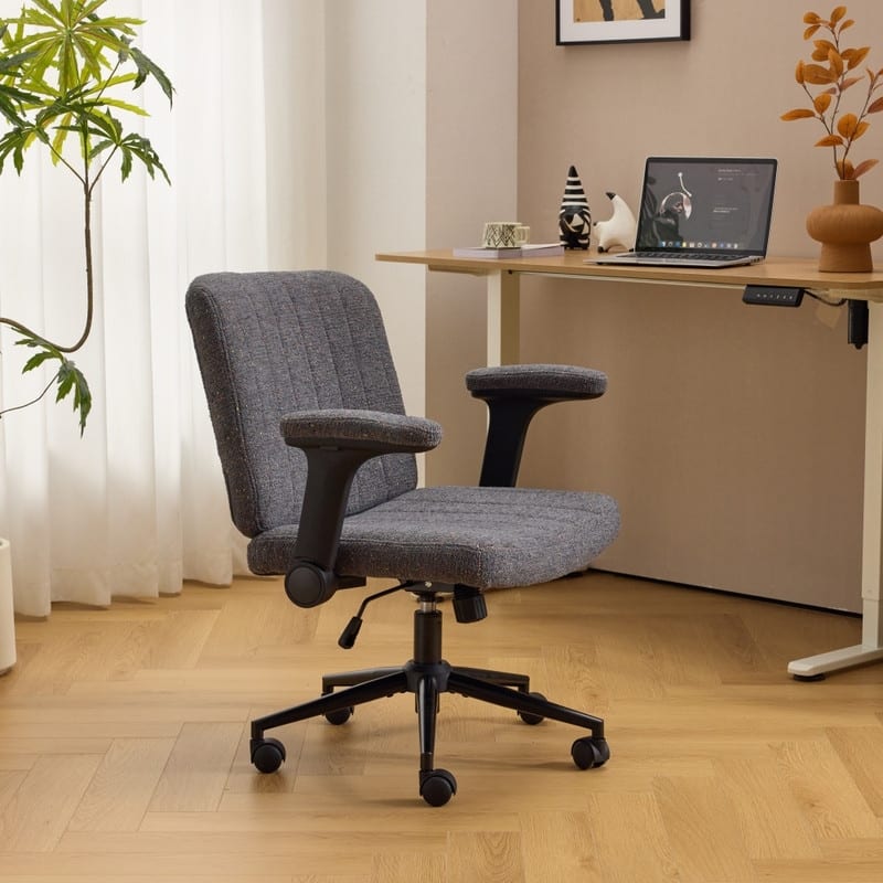 Speckled Chenille Swivel Chair With Flip-Up Arms For Cross-Legged