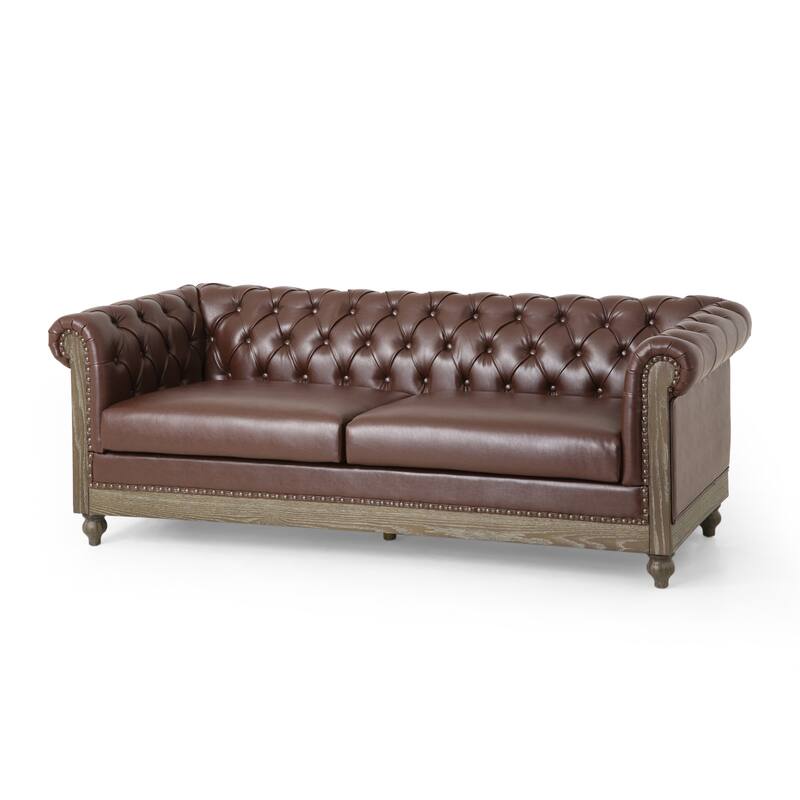Roomfitters Comfy 3-Seat Sofa with Wooden Legs, Retro Upholstered Couch for Living Room and Study