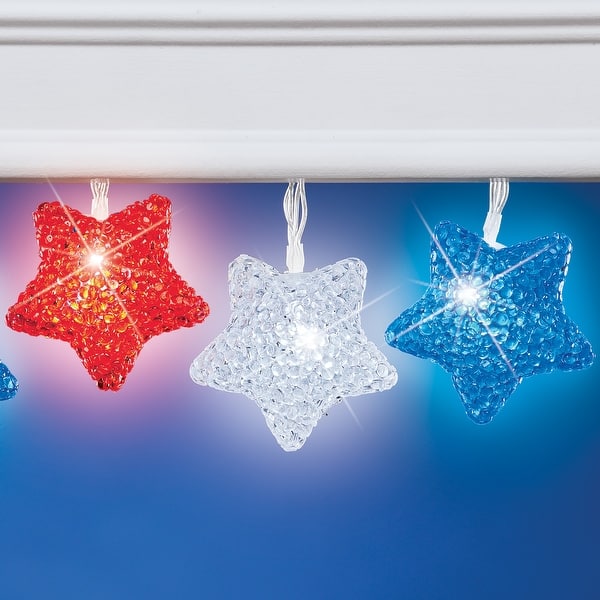 Patriotic Stars LED Battery Operated Outdoor String Lights - 8.000 x 4. ...