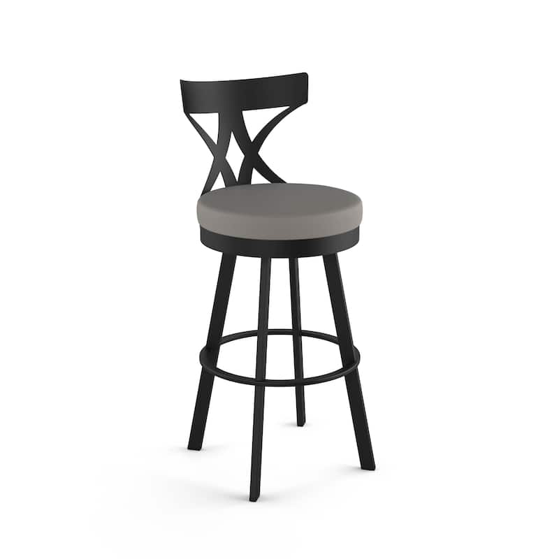 Amisco Washington Swivel Bar Stool - Grey Faux Leather/Black Metal