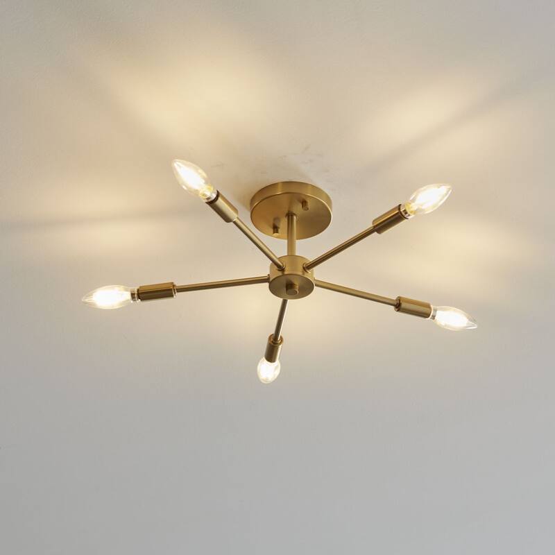 Delayne Collection Five-Light Mid-Century Modern Brushed Bronze Semi-Flush Mount Light - 16 in x 16 in x 5.5 in