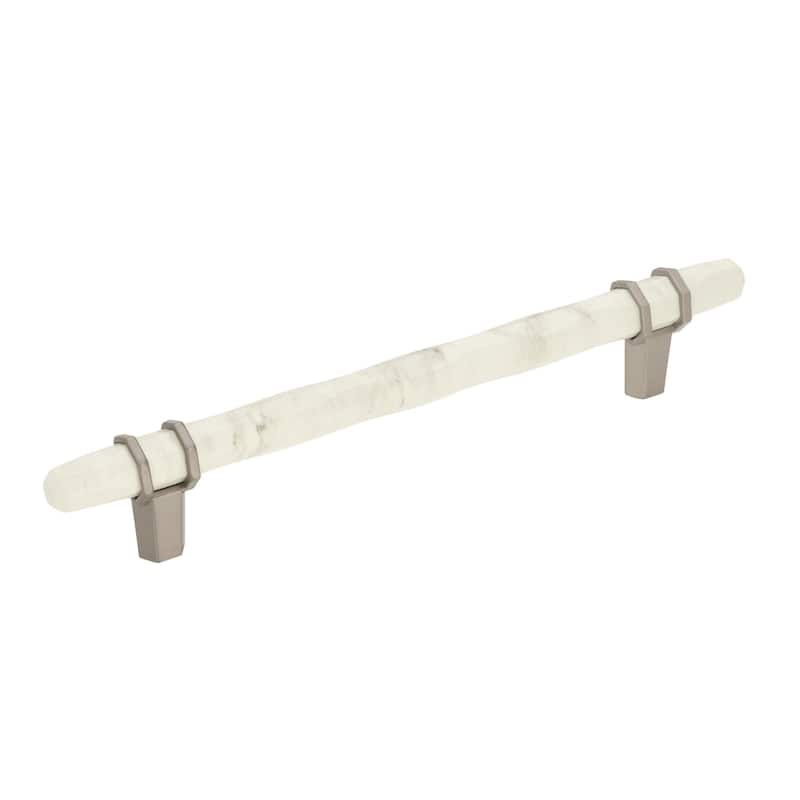 Carrione 6-5/16 in (160 mm) Center-to-Center Marble White/Satin Nickel Cabinet Pull - 6.3125