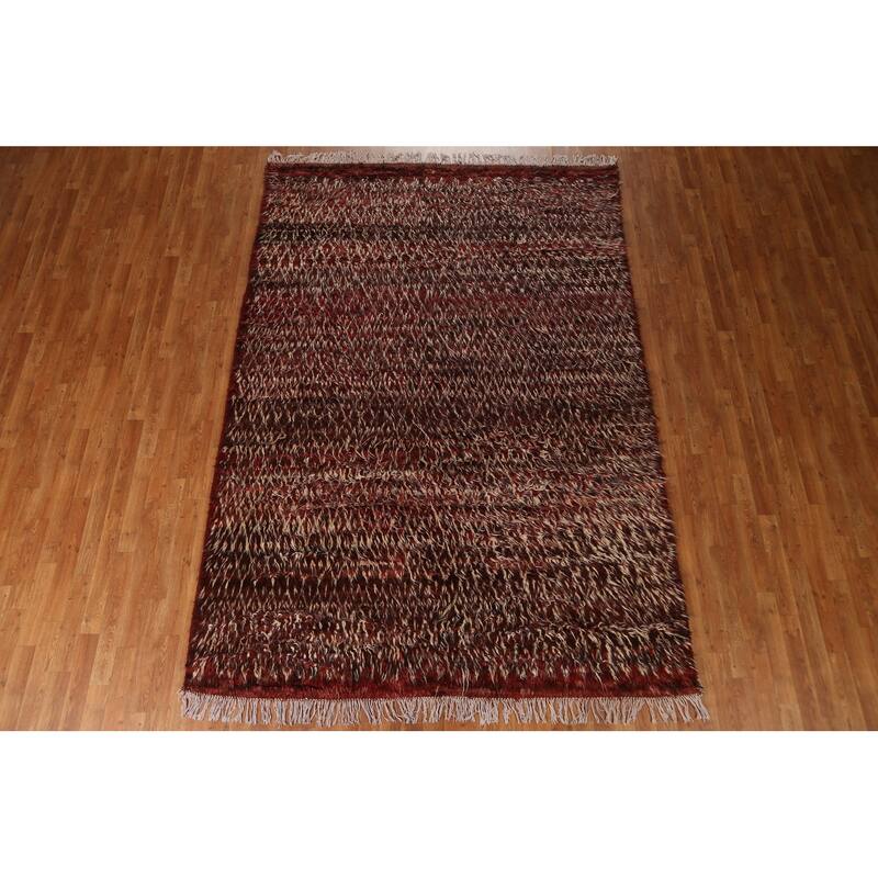 Hand Knotted Oriental 100% Wool Carpet Modern Geometric Red Moroccan Area Rug - 9' 8'' X 6' 8''