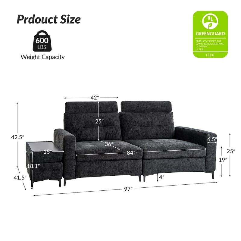 Friedrich Modern Storage Button-tufted Sectional Sofa with Adjustable Seating Depth and Metal Legs by HULALA HOME