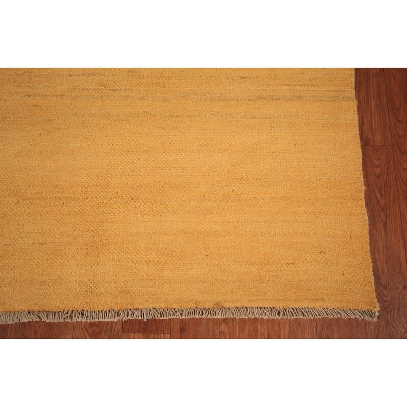 Modern Yellow Gabbeh Area Rug Hand-Knotted Wool Carpet - 6'6" x 9'9"
