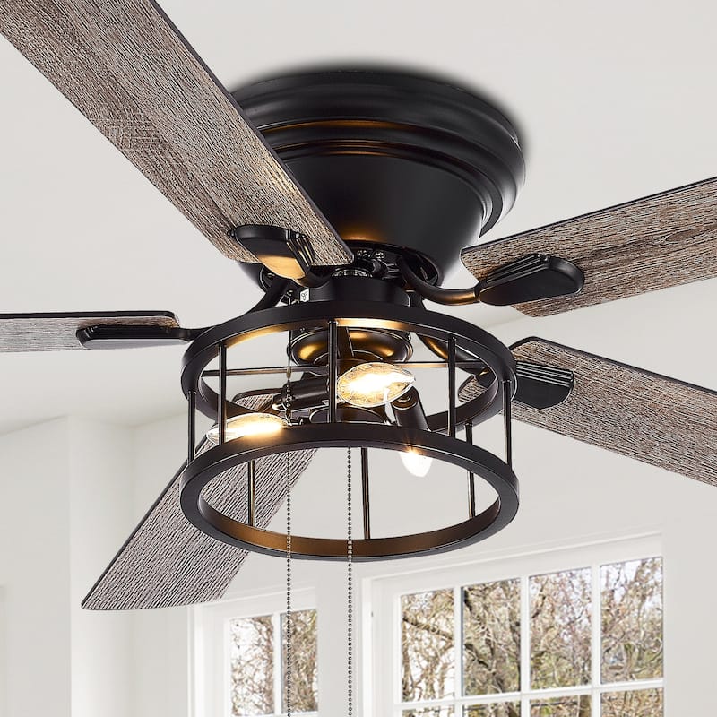 52 in. Indoor Black Farmhouse Ceiling Fan with Light Kit and Pull Chain - Matte Black