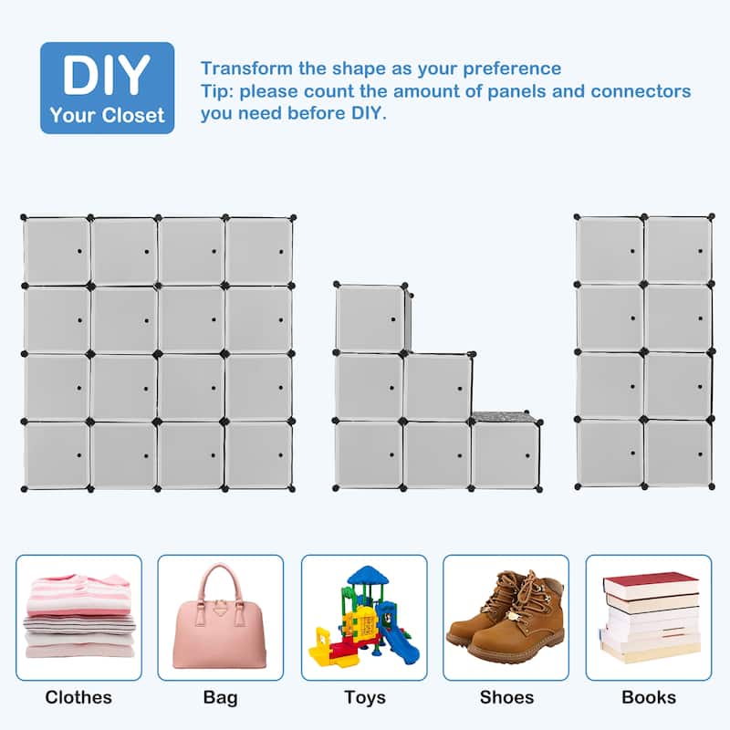 Costway 16-Cube Portable Closet Wardrobe Armoire Bedroom Dresser w/2 - See Details