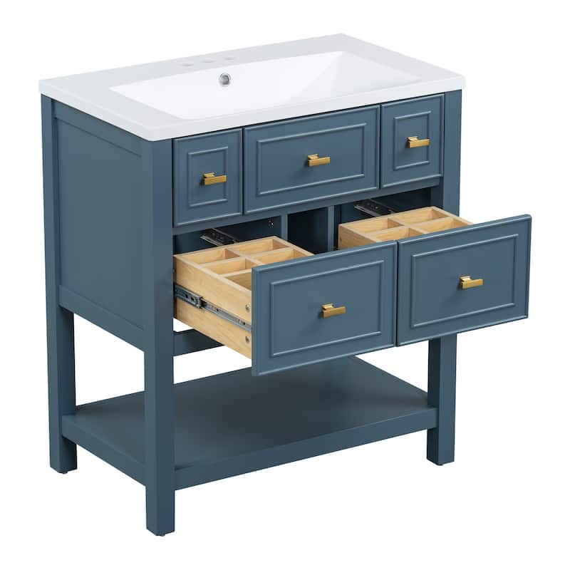MDF Bathroom Vanity with Free Standing Single Vanity Set with 5 Drawers - 30" x 18" x 33"