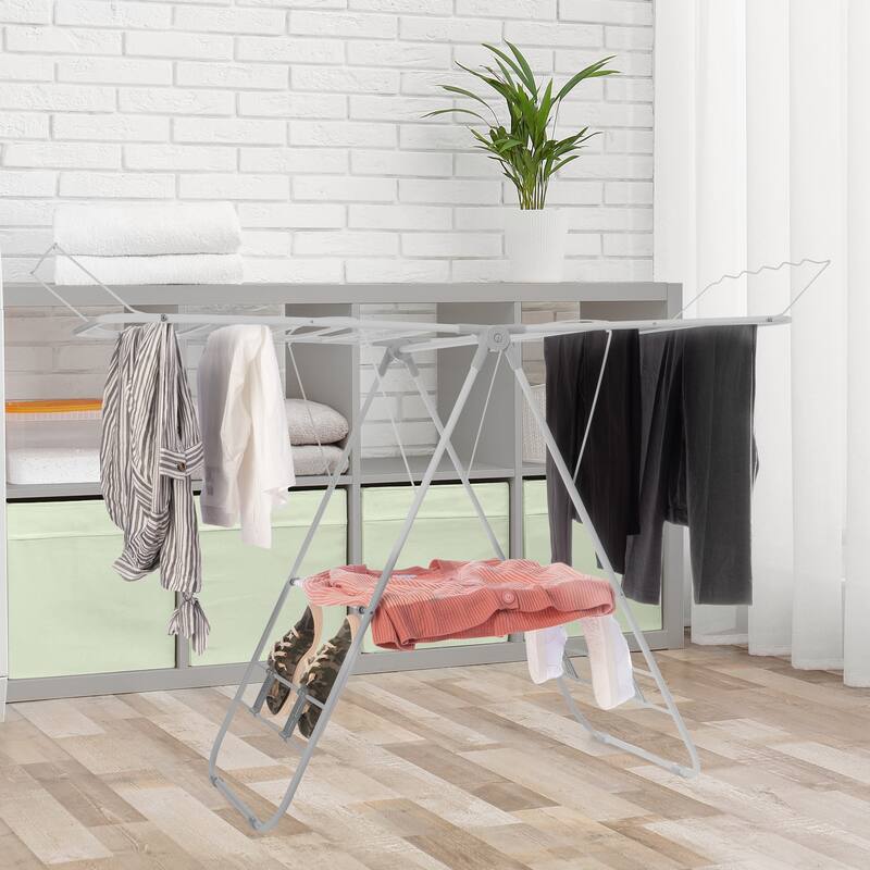Everyday Home Indoor/Outdoor Folding Clothes Drying Rack - Brushed Silver