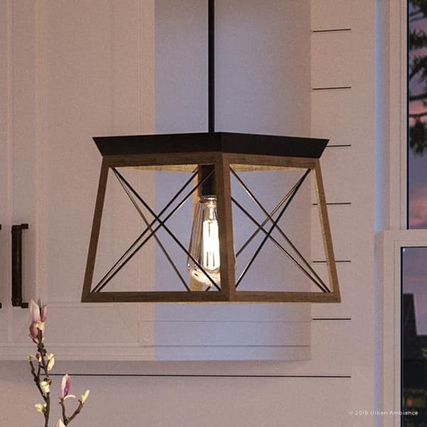 slide 2 of 7, Luxury Industrial Chic Pendant Light, 9"H x 10"W, with Modern Farmhouse Style, Olde Bronze Finish by Urban Ambiance