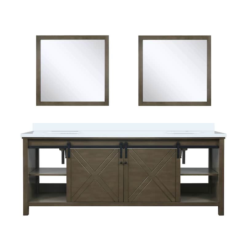 Marsyas 84 in W x 22 in D Brown Double Bath Vanity, Cultured Marble Countertop and 34 in Mirrors