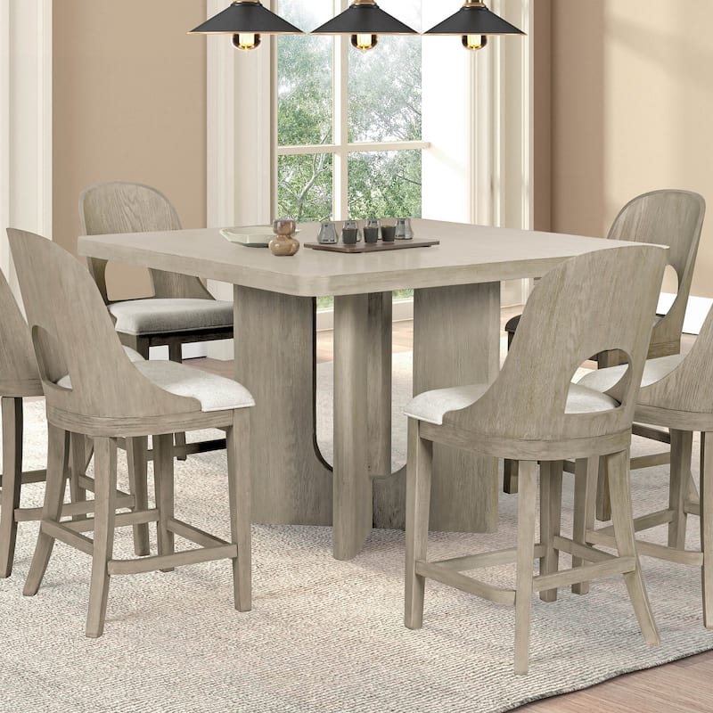 Furniture of America Piez Modern 5-Piece Solid Wood Counter Height Square Dining Set - White Oak