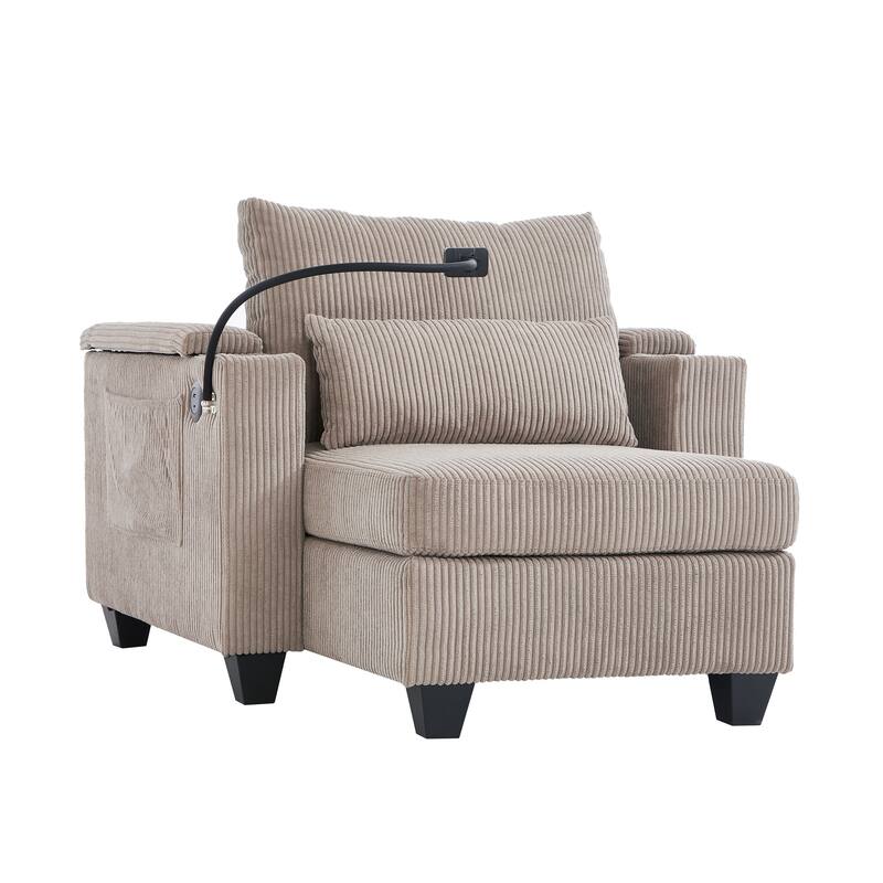 Anmytek 37.4" Convertible Chaise Lounge Sleeper Sofa Chair Corduroy with USB Ports Cup Holders Phone Holder Storage