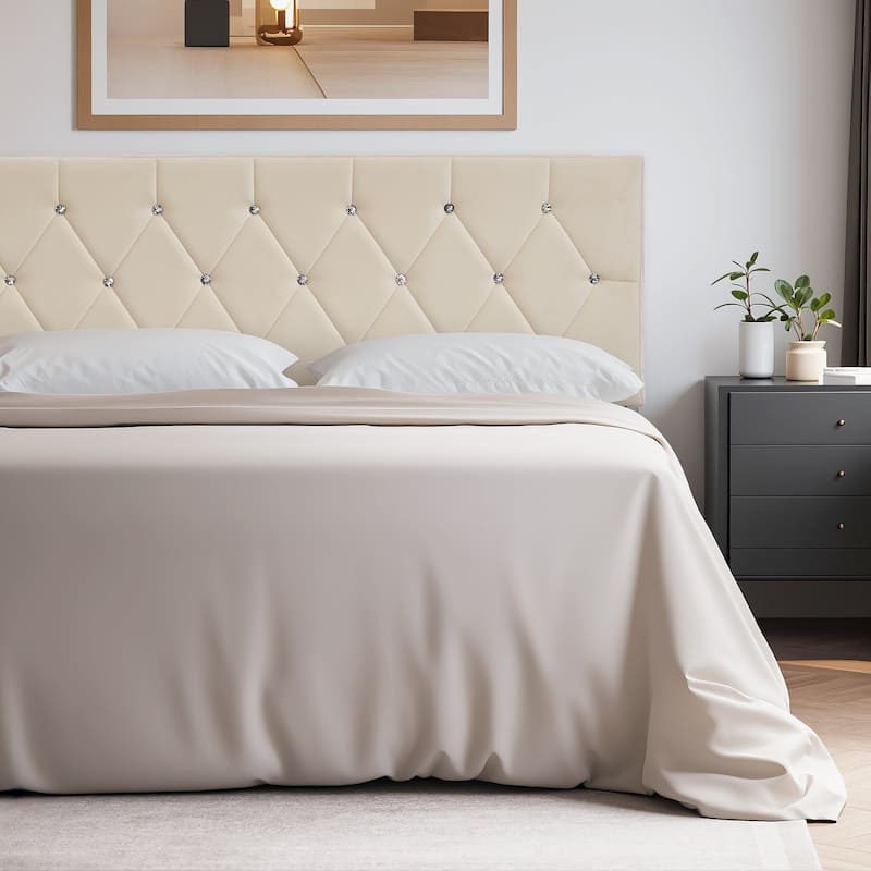 Upholstered Headboard, Diamond Tufted Adjustable Headboard from 39.8" to 49.8", Queen Headboard/ King Headboard - Beige - Queen