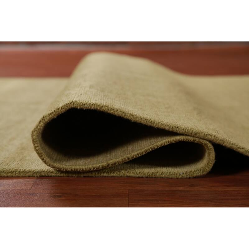 Hand Knotted Oriental 100% Wool Carpet Modern Solid Green Gabbeh Area Rug - 10' 1'' X 4' 11''