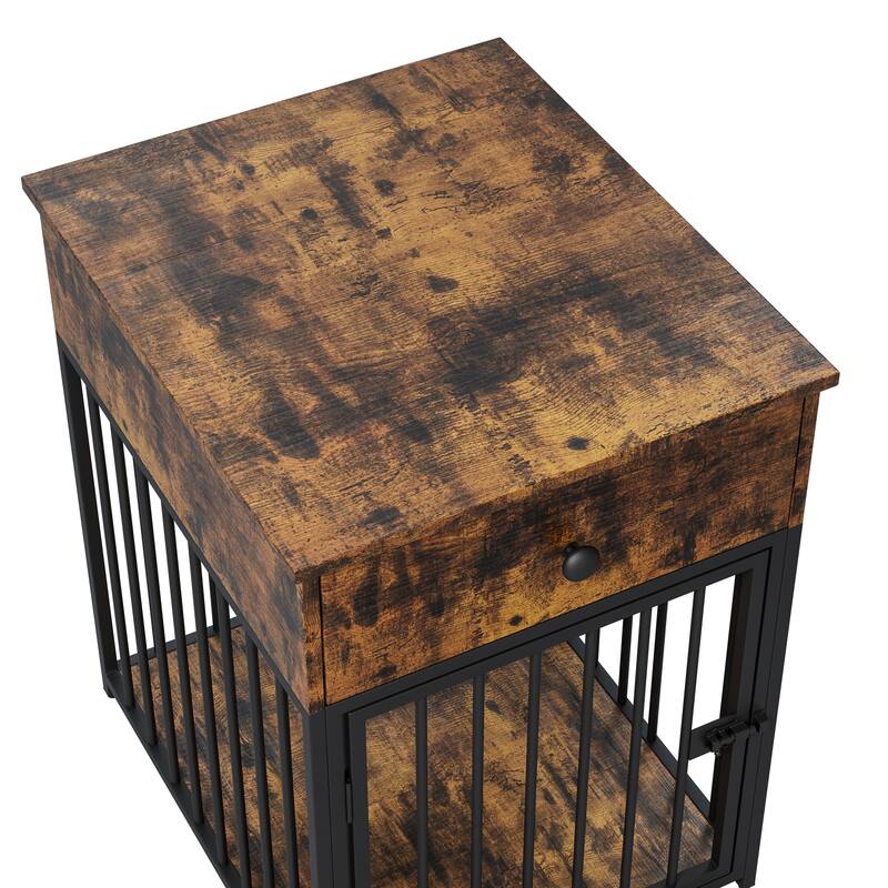 Decorative Dog Crate Dog House Dog Kennel with Drawer Indoor Pet Crate End Table for Small Dog Iron-Tube Dog Cage