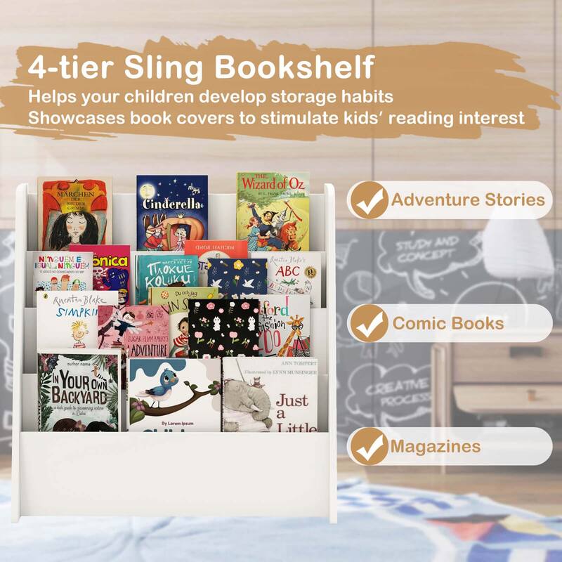 Costway 4-tier Kids Wooden Bookshelf Toddlers Book Rack with Deep - See Details