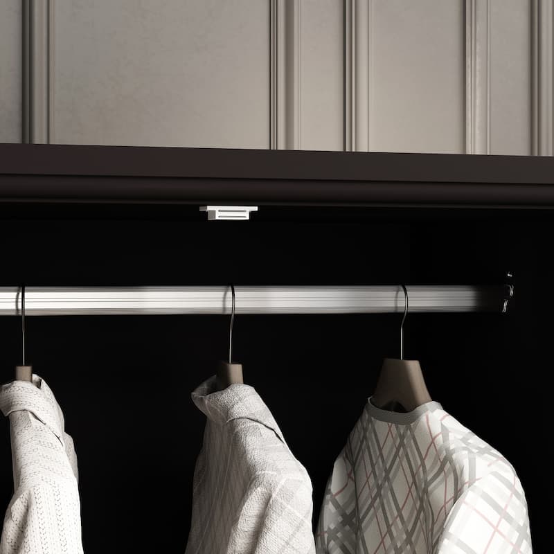 70.9"H Family Wardrobe/Armoire/Closet with Mirror Doors White Lacquer