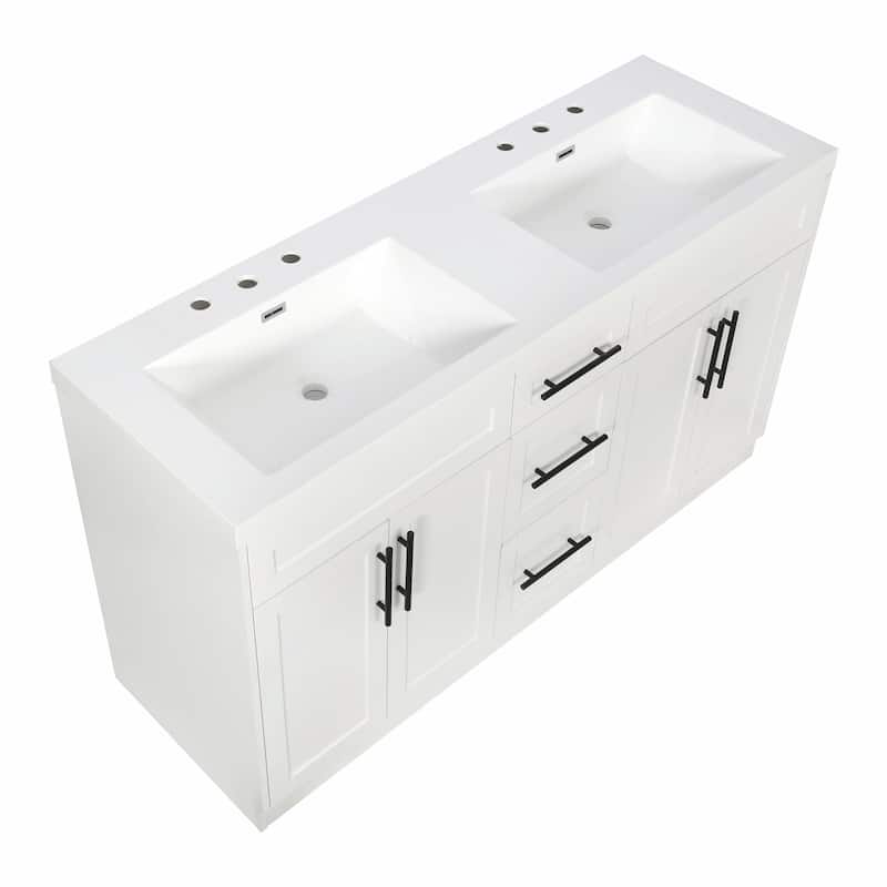 59.3" Double Sink Bathroom Vanity with SMC Top, MDF Cabinet with Solid Wood Frame & Soft-Close Doors