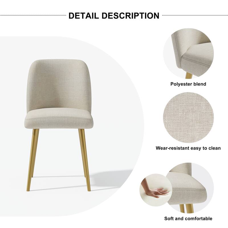 2Pcs Upholstered Dining Chairs Modern Fabric Kitchen Chairs with Padded Seat & Sturdy Metal Legs Side Chairs