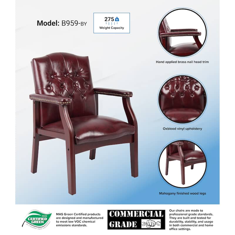 Boss Button-tufted Vinyl Guest Chair with Antique-brass Nailhead Trims