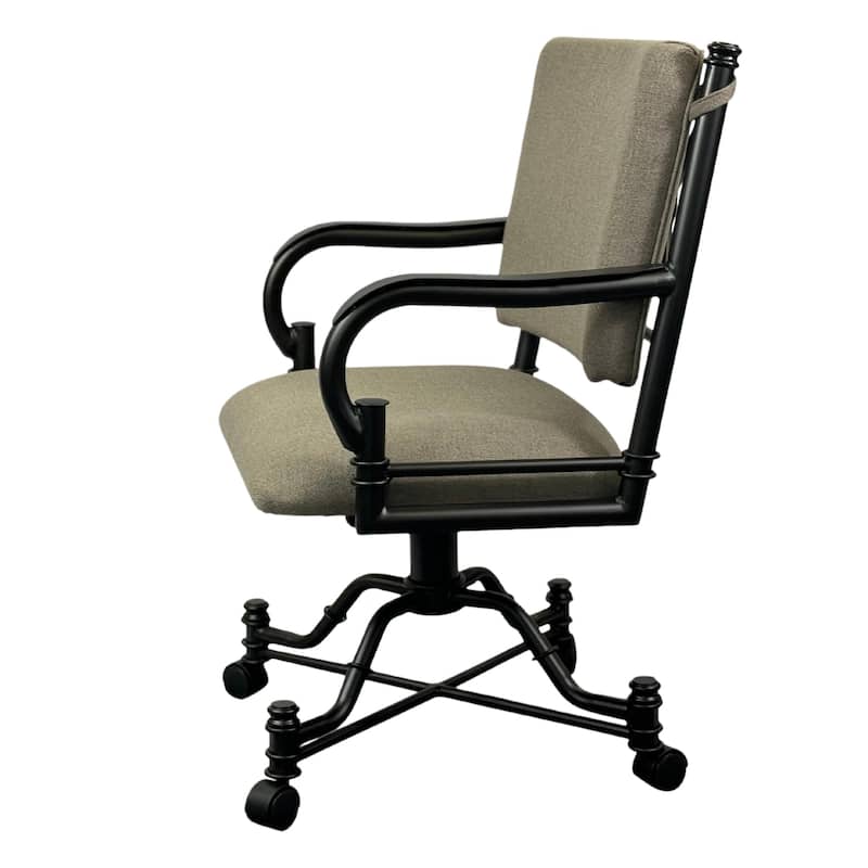 Tempo Furniture Bullseye Caster Swivel Tilt Dining Chair w/ Arms Armchair Pebblestone Powder Coat Finish & Stanford Taupe Fabric
