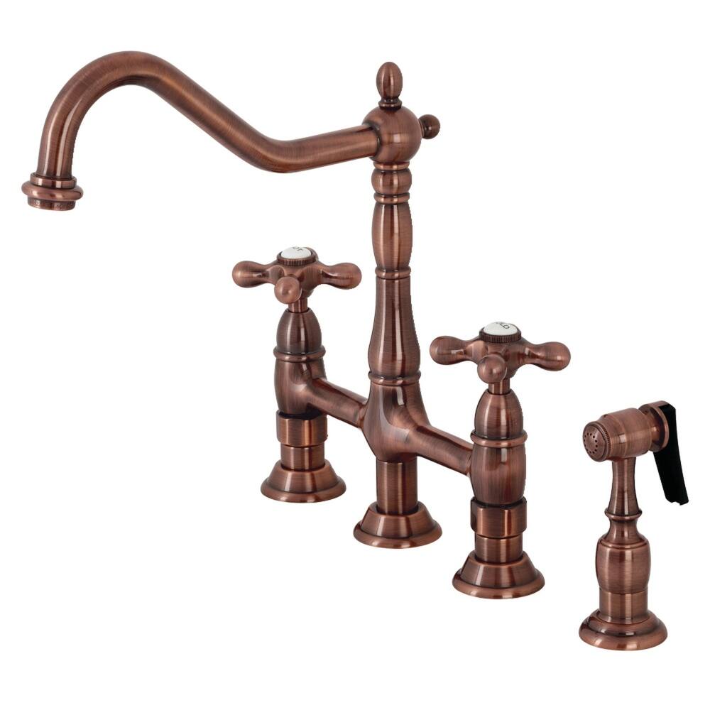 Heritage Bridge Kitchen Faucet with Brass Sprayer