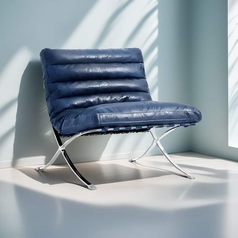 Mid Century Tufted Top Grain Leather Upholstered Lounge Chair
