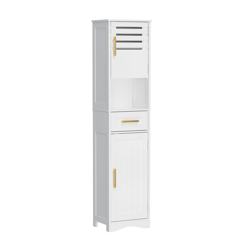 Tall Bathroom Floor Storage Cabinet,Narrow Slim Freestanding Cabinet with 1 Drawer and 2 Doors Storage Cabinet