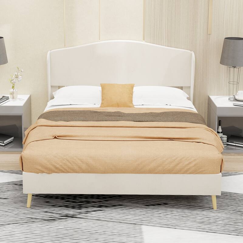 Modern Luxurious Full Size Velvet Upholstered Platform Bed, With Tufted Headboard