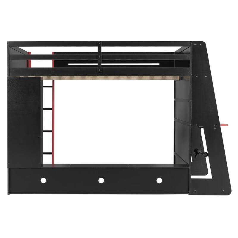 Full Size Esports Gaming Loft Bed Wood Frame Loft Bed with All-in-one Work Play Desk, Bookcase and RGB Ambient Light