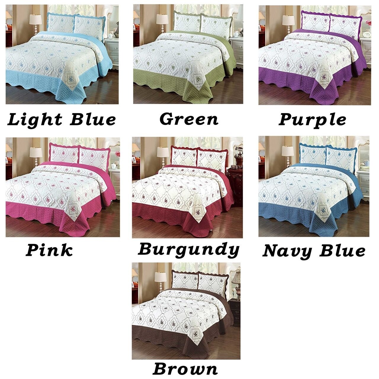3pc Blue Green Purple Pink Red Brown Bedspread Queen Size Quilted High Quality Bed Cover Embroidery Quilt Overstock 11882868