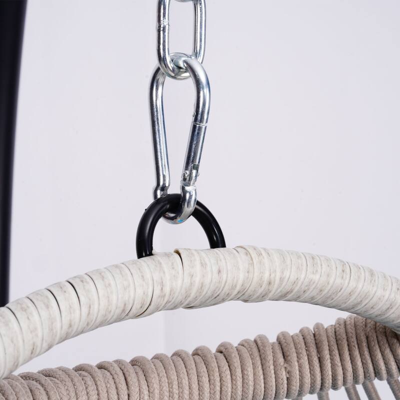 Outdoor Egg Hanging Chair, Swing Chair with Stand & Aluminum-Steel Frame, Patio Rattan Wicker Hanging Swing Egg Chair