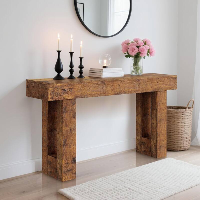 63" Rustic Farmhouse Console Table with Open Shelf