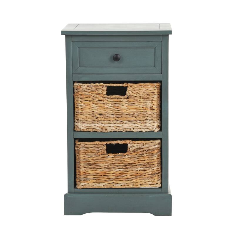Wood Storage Unit with 2 Wicker Basket Drawers - Black, Brown, Teal, Cream - Roche River Decor