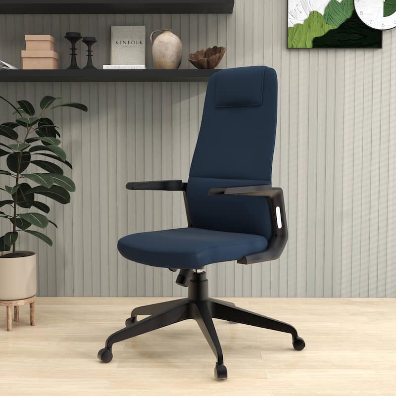 Nexa Ergonomic Leather/Polyester High-Back Office Chair with Padded Headrest, Adjustable Height, Swivel, and Smooth Casters
