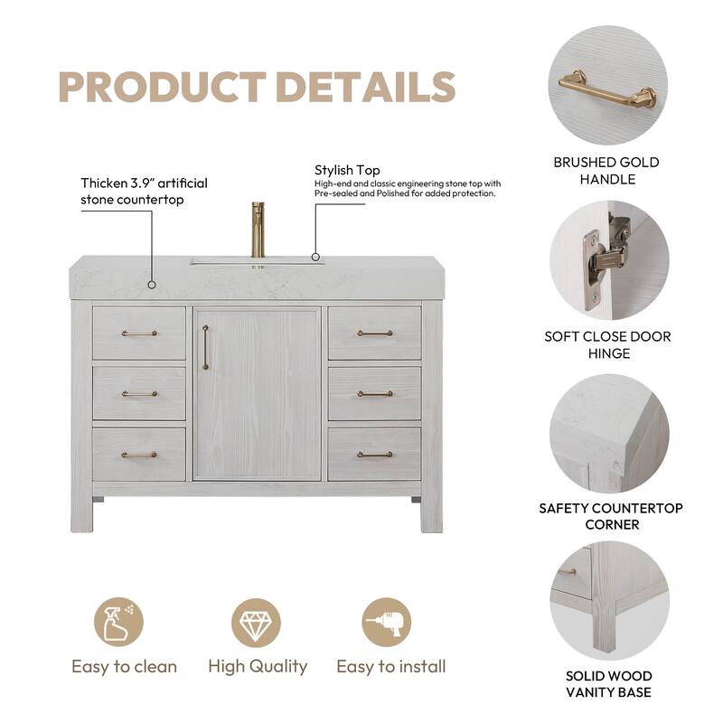 Leon 48 in. Single Bathroom Vanity with Composite Stone Top