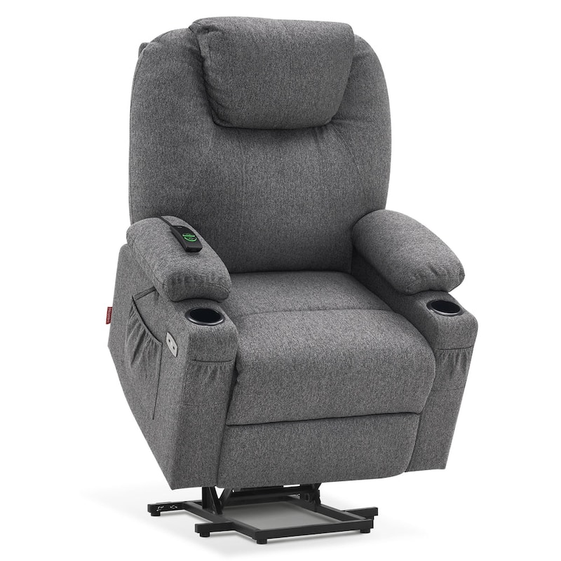 MCombo Large Power Lift Recliner Chair with Massage, Cup Holders, Extended Footrest, Fabric 7516