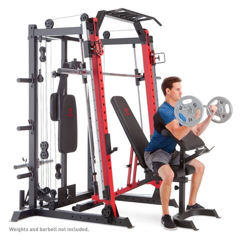 Marcy Smith Machine Cage System - Red/Black - Customizable Home Gym - N/A