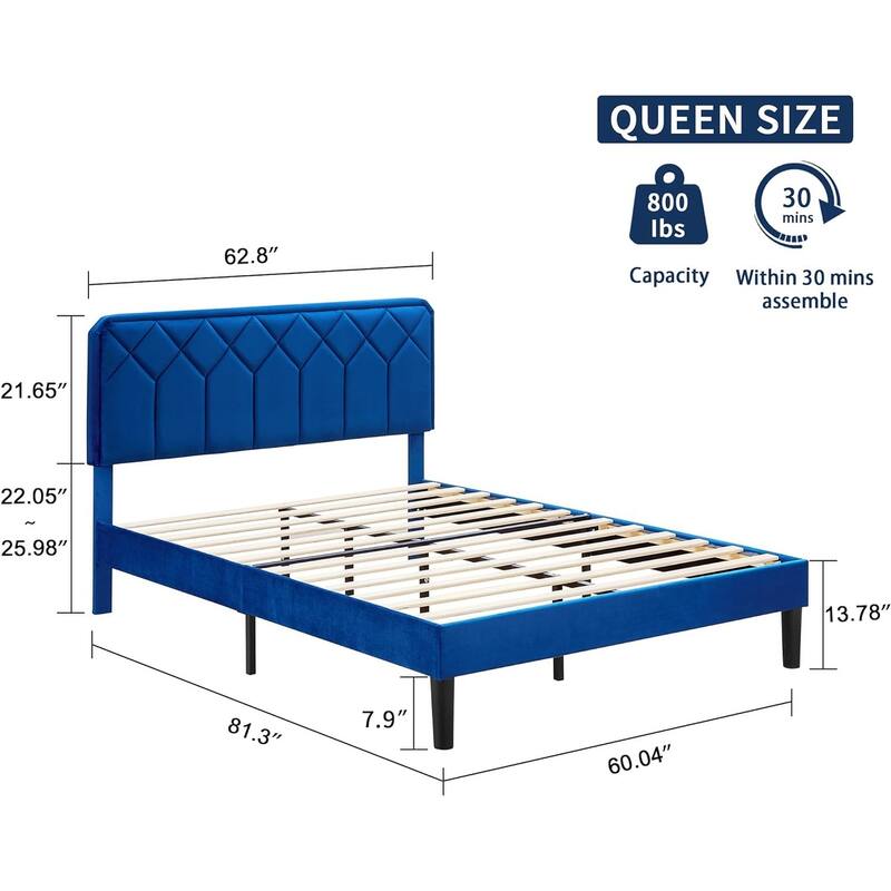 Upholstered Platform Bed Frame with Modern Adjustable Headboard, No Box Spring Needed